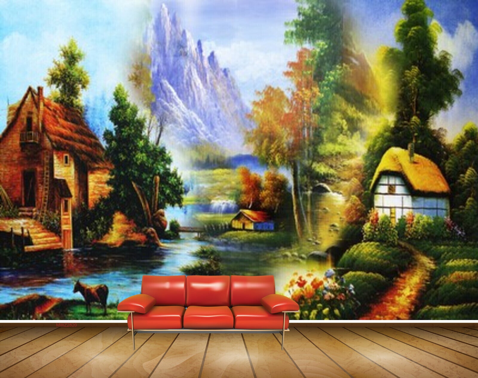 Avikalp MWZ2820 Mountains Trees Lake River Water Houses Flowers Grass Cow Off Road Plants Painting HD Wallpaper Avikalp MWZ2820 Mountains Trees Lake River Water Houses Flowers Grass Cow Off Road Plants Painting HD Wallpaper
