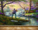 Avikalp MWZ2837 Trees Waterfalls Grass Flowers Lake River Pond Man Fishing Rod Stones Forest Painting HD Wallpaper Avikalp MWZ2837 Trees Waterfalls Grass Flowers Lake River Pond Man Fishing Rod Stones Forest Painting HD Wallpaper