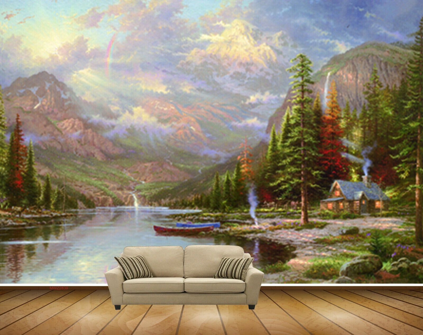 Avikalp MWZ2839 Clouds Trees Lake River Water Boat Mountains Grass Stones House Painting HD Wallpaper Avikalp MWZ2839 Clouds Trees Lake River Water Boat Mountains Grass Stones House Painting HD Wallpaper