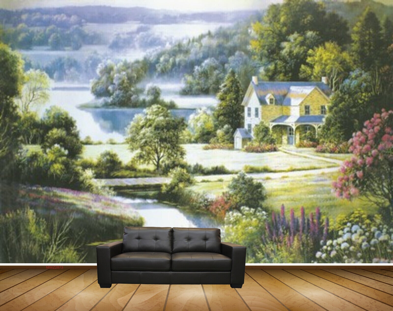 Avikalp MWZ2873 Waterfalls Trees House Pink Flowers Lake River Pond Water Grass Painting HD Wallpaper Avikalp MWZ2873 Waterfalls Trees House Pink Flowers Lake River Pond Water Grass Painting HD Wallpaper