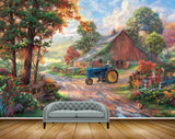 Avikalp MWZ2882 House Trees Flowers Tractor Man Hens Dog Grass Plants Off Road Painting HD Wallpaper Avikalp MWZ2882 House Trees Flowers Tractor Man Hens Dog Grass Plants Off Road Painting HD Wallpaper