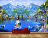 Avikalp MWZ2926 Mountains Clouds Birds Lake Pond Water Cranes Boats People Houses Road Ducks Trees Painting HD Wallpaper Avikalp MWZ2926 Mountains Clouds Birds Lake Pond Water Cranes Boats People Houses Road Ducks Trees Painting HD Wallpaper