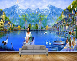 Avikalp MWZ2926 Mountains Clouds Birds Lake Pond Water Cranes Boats People Houses Road Ducks Trees Painting HD Wallpaper Avikalp MWZ2926 Mountains Clouds Birds Lake Pond Water Cranes Boats People Houses Road Ducks Trees Painting HD Wallpaper