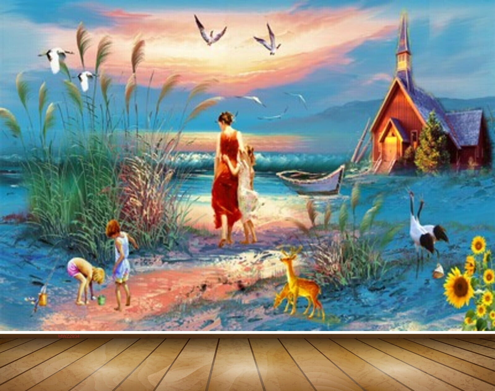 Avikalp MWZ2934 Sky Trees Flowers House People Boat Deers Sand Sea Water Ocean Plants Kids Painting HD Wallpaper Avikalp MWZ2934 Sky Trees Flowers House People Boat Deers Sand Sea Water Ocean Plants Kids Painting HD Wallpaper