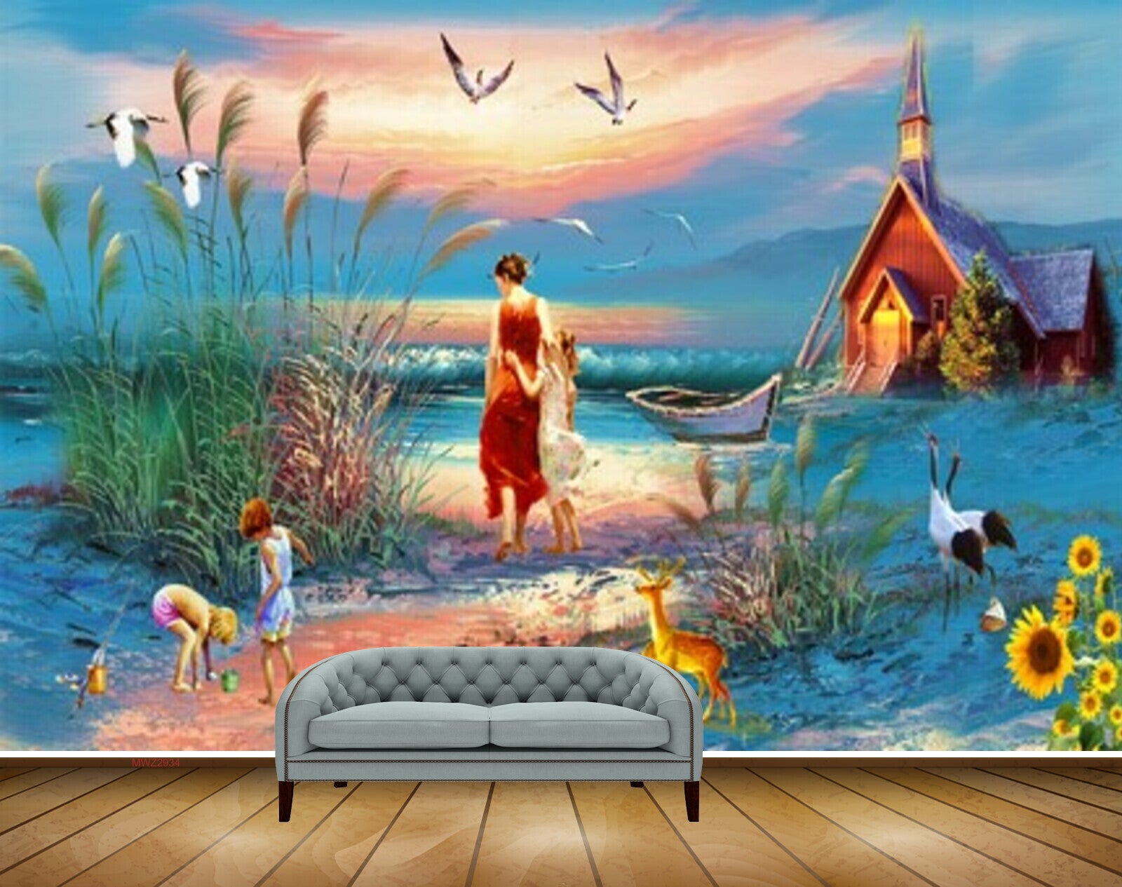 Avikalp MWZ2934 Sky Trees Flowers House People Boat Deers Sand Sea Water Ocean Plants Kids Painting HD Wallpaper Avikalp MWZ2934 Sky Trees Flowers House People Boat Deers Sand Sea Water Ocean Plants Kids Painting HD Wallpaper