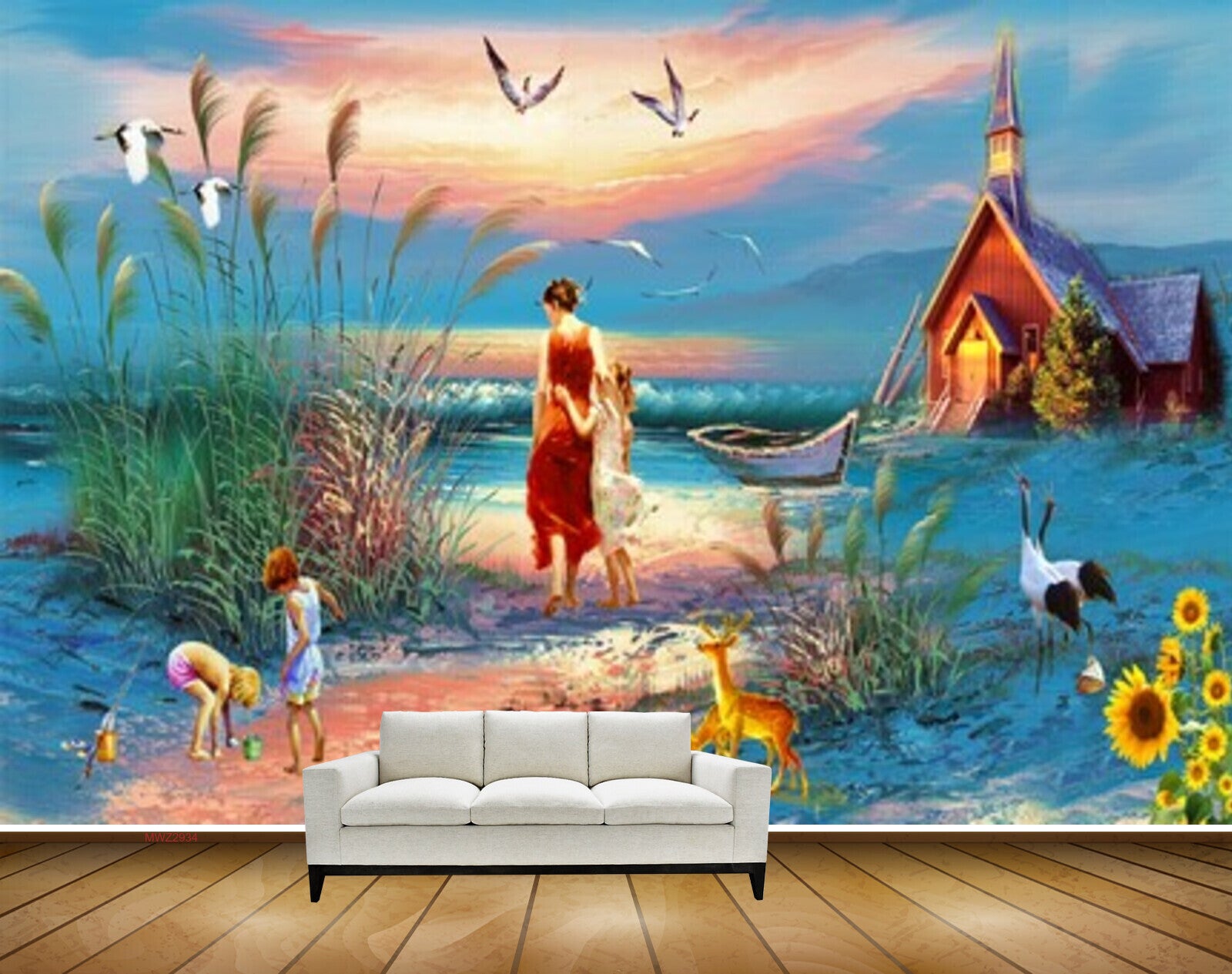 Avikalp MWZ2934 Sky Trees Flowers House People Boat Deers Sand Sea Water Ocean Plants Kids Painting HD Wallpaper Avikalp MWZ2934 Sky Trees Flowers House People Boat Deers Sand Sea Water Ocean Plants Kids Painting HD Wallpaper