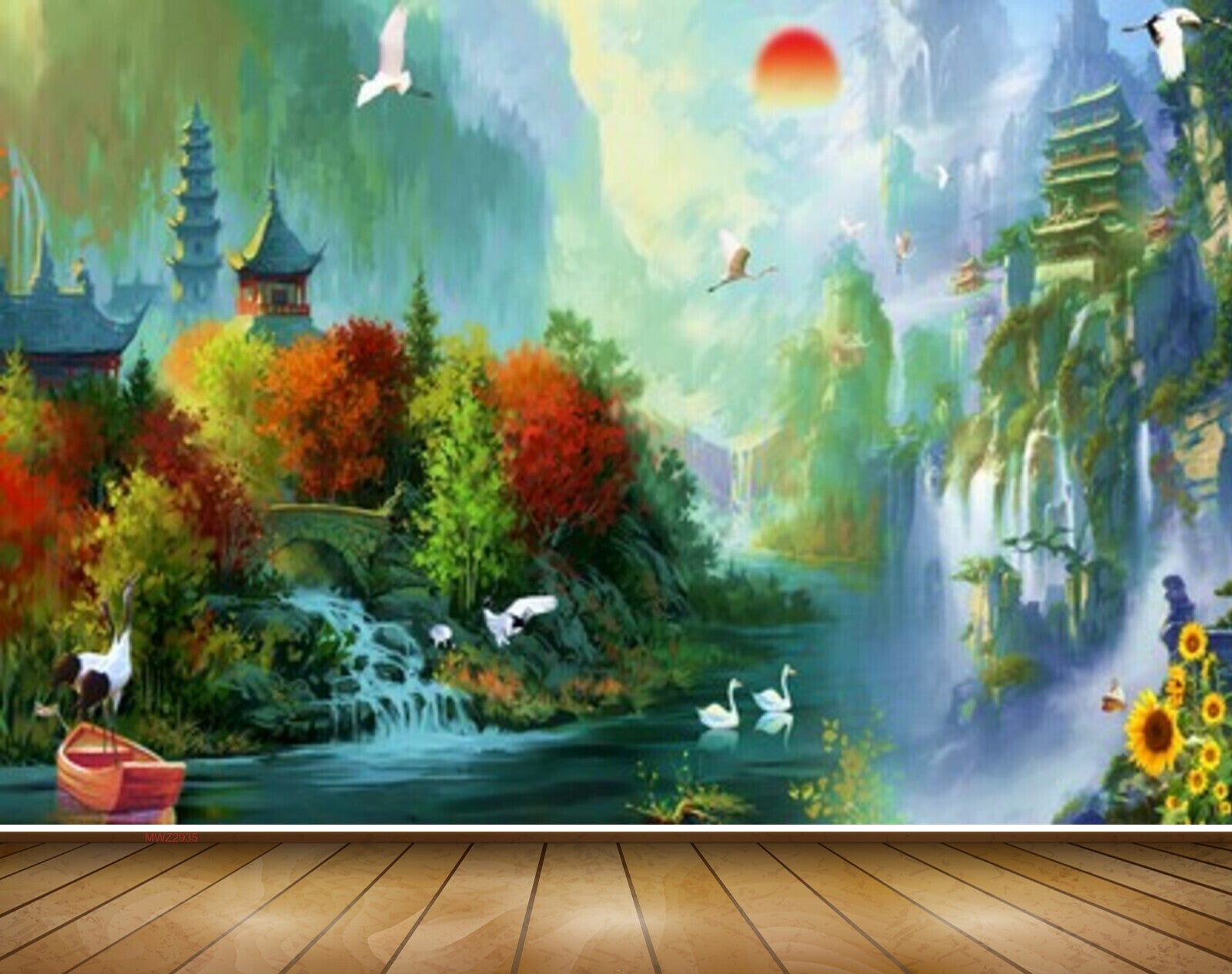 Avikalp MWZ2935 Sun Mountains House Birds Trees Flowers Cranes Waterfalls Boat River Lake Pond Water Ducks Paintng HD Wallpaper Avikalp MWZ2935 Sun Mountains House Birds Trees Flowers Cranes Waterfalls Boat River Lake Pond Water Ducks Paintng HD Wallpaper