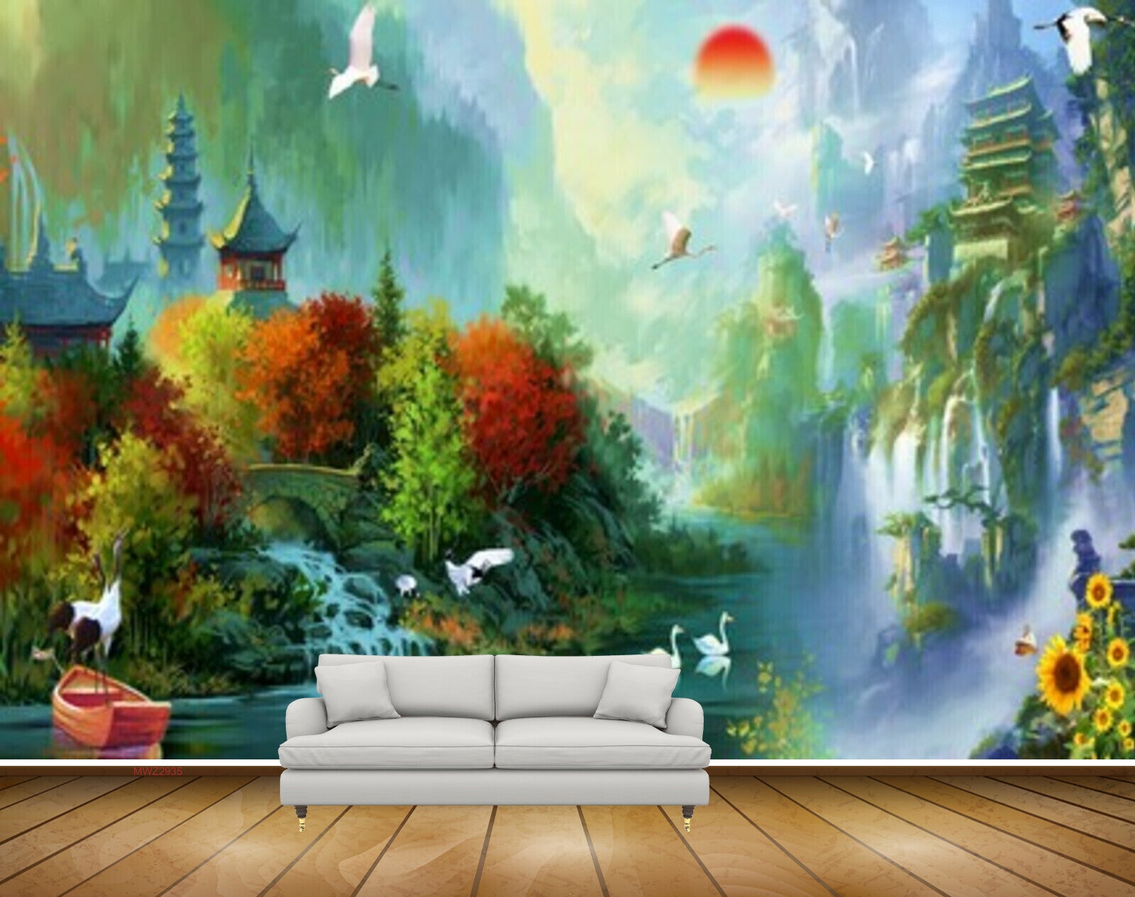 Avikalp MWZ2935 Sun Mountains House Birds Trees Flowers Cranes Waterfalls Boat River Lake Pond Water Ducks Paintng HD Wallpaper Avikalp MWZ2935 Sun Mountains House Birds Trees Flowers Cranes Waterfalls Boat River Lake Pond Water Ducks Paintng HD Wallpaper