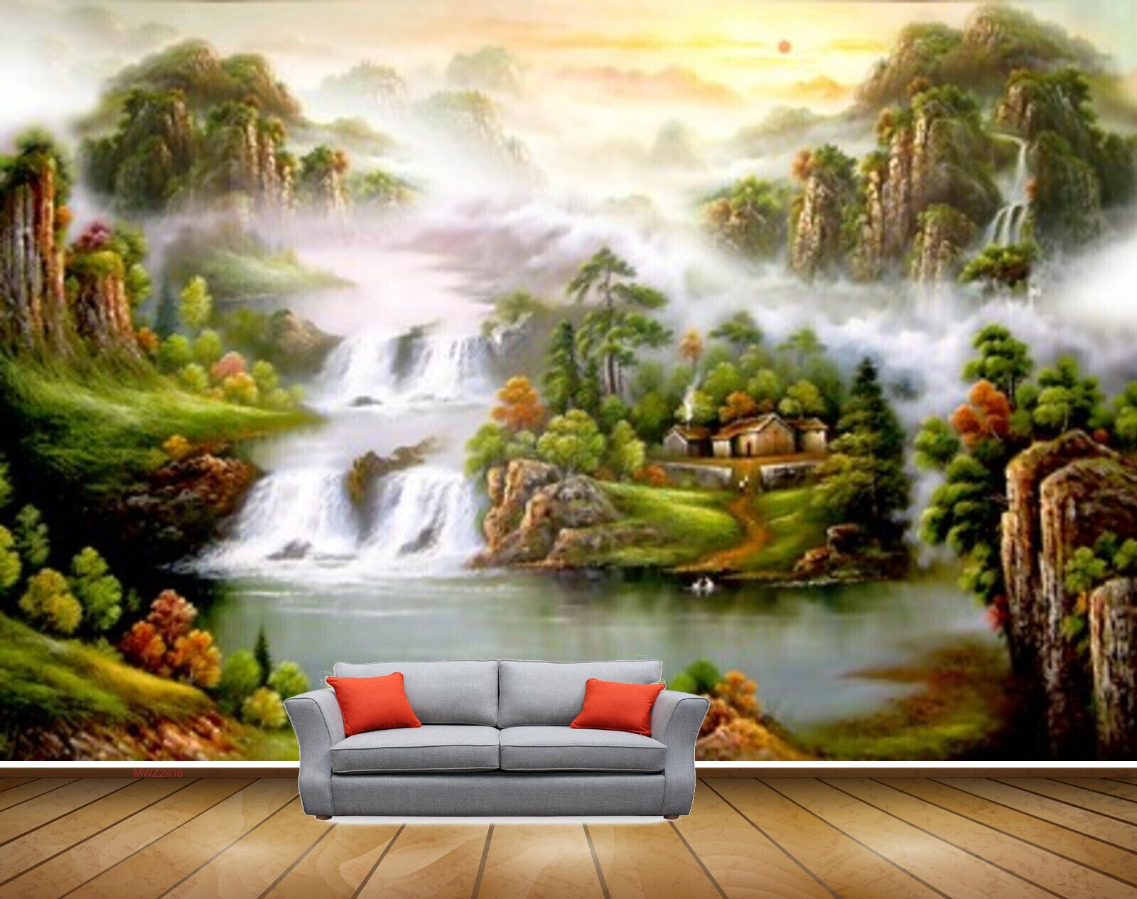 Avikalp MWZ2938 Sun Mountains Waterfalls Trees Flowers Houses Lake River Pond Water Grass Plants Painting HD Wallpaper Avikalp MWZ2938 Sun Mountains Waterfalls Trees Flowers Houses Lake River Pond Water Grass Plants Painting HD Wallpaper