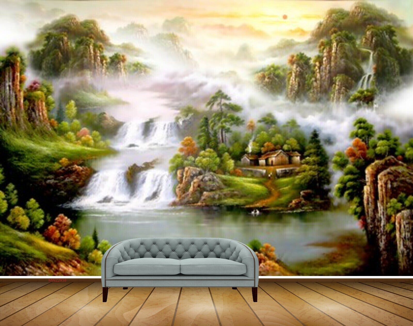 Avikalp MWZ2938 Sun Mountains Waterfalls Trees Flowers Houses Lake River Pond Water Grass Plants Painting HD Wallpaper Avikalp MWZ2938 Sun Mountains Waterfalls Trees Flowers Houses Lake River Pond Water Grass Plants Painting HD Wallpaper