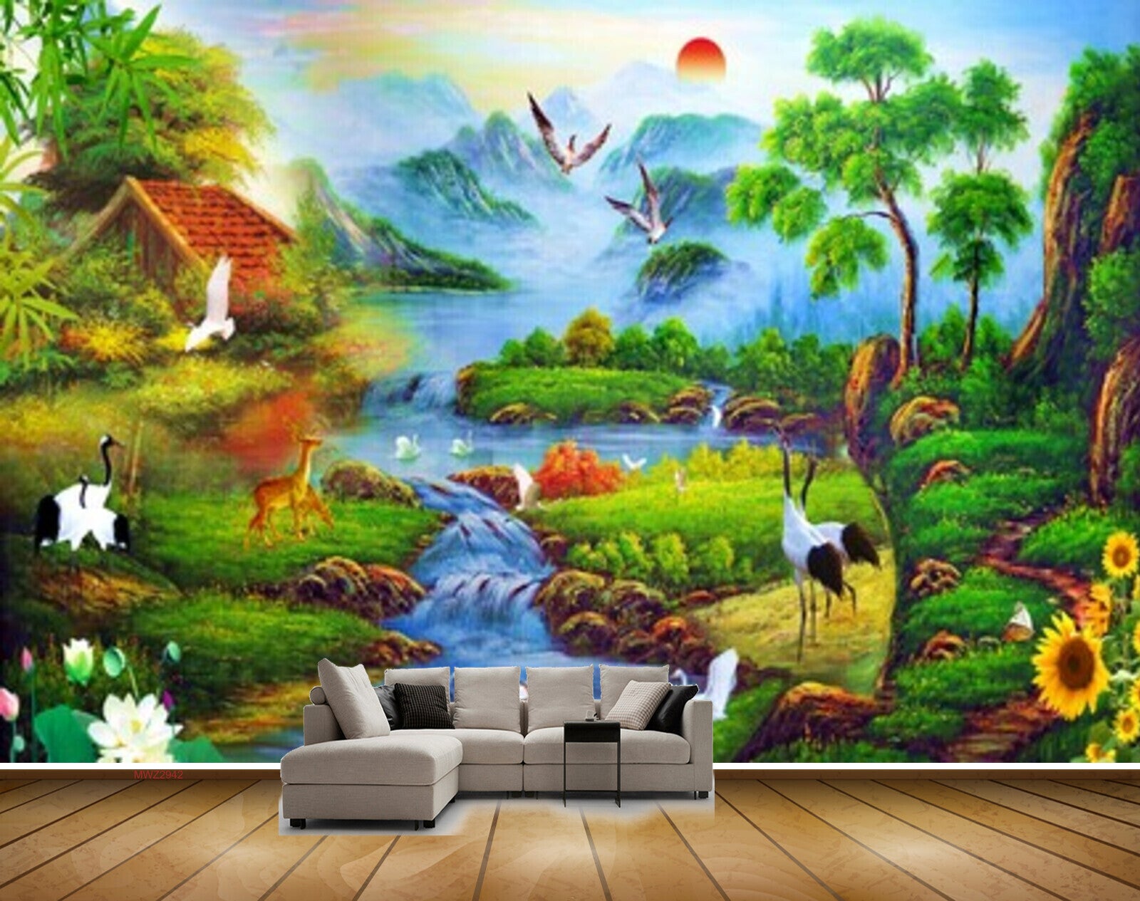 Avikalp MWZ2942 Sun mounatins Clouds Trees Birds Flowers Lake River Pond Water Cranes Deers Boats Plants Ducks Grass Stones Painting HD Wallpaper Avikalp MWZ2942 Sun mounatins Clouds Trees Birds Flowers Lake River Pond Water Cranes Deers Boats Plants Ducks Grass Stones Painting HD Wallpaper