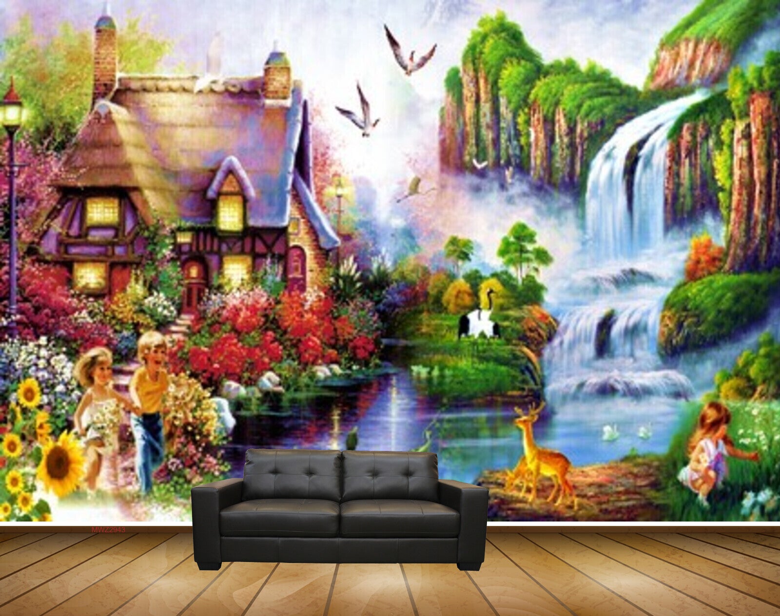Avikalp MWZ2943 Mountains House Waterfalls Birds Deer Flowers River Pond Water Boat Kids Grass Plants Ducks Painting HD Wallpaper Avikalp MWZ2943 Mountains House Waterfalls Birds Deer Flowers River Pond Water Boat Kids Grass Plants Ducks Painting HD Wallpaper