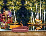 Avikalp MWZ2946 House Trees Deers Boat People Fishing Rod River Pond Lake Water Ducks Cranes Painting HD Wallpaper Avikalp MWZ2946 House Trees Deers Boat People Fishing Rod River Pond Lake Water Ducks Cranes Painting HD Wallpaper