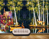 Avikalp MWZ2946 House Trees Deers Boat People Fishing Rod River Pond Lake Water Ducks Cranes Painting HD Wallpaper Avikalp MWZ2946 House Trees Deers Boat People Fishing Rod River Pond Lake Water Ducks Cranes Painting HD Wallpaper