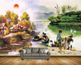 Avikalp MWZ2949 Sun Trees Boats River Lake Water Dog Kids Cranes Houses Grass Painting HD Wallpaper Avikalp MWZ2949 Sun Trees Boats River Lake Water Dog Kids Cranes Houses Grass Painting HD Wallpaper