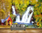 Avikalp MWZ2952 Birds Waterfalls Houses Flowers Cranes River Pond Water Stones Ducks Grass Plants Painting HD Wallpaper