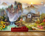 Avikalp MWZ2953 Sun Mountains House Lake River Water Flowers Cranes Deers Boat Ducks Birds Painting HD Wallpaper Avikalp MWZ2953 Sun Mountains House Lake River Water Flowers Cranes Deers Boat Ducks Birds Painting HD Wallpaper