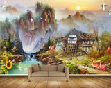 Avikalp MWZ2953 Sun Mountains House Lake River Water Flowers Cranes Deers Boat Ducks Birds Painting HD Wallpaper Avikalp MWZ2953 Sun Mountains House Lake River Water Flowers Cranes Deers Boat Ducks Birds Painting HD Wallpaper