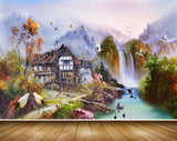 Avikalp MWZ2954 Mountains House Waterfalls Birds Lake River Pond Water Cranes Ducks Boats Painting HD Wallpaper Avikalp MWZ2954 Mountains House Waterfalls Birds Lake River Pond Water Cranes Ducks Boats Painting HD Wallpaper