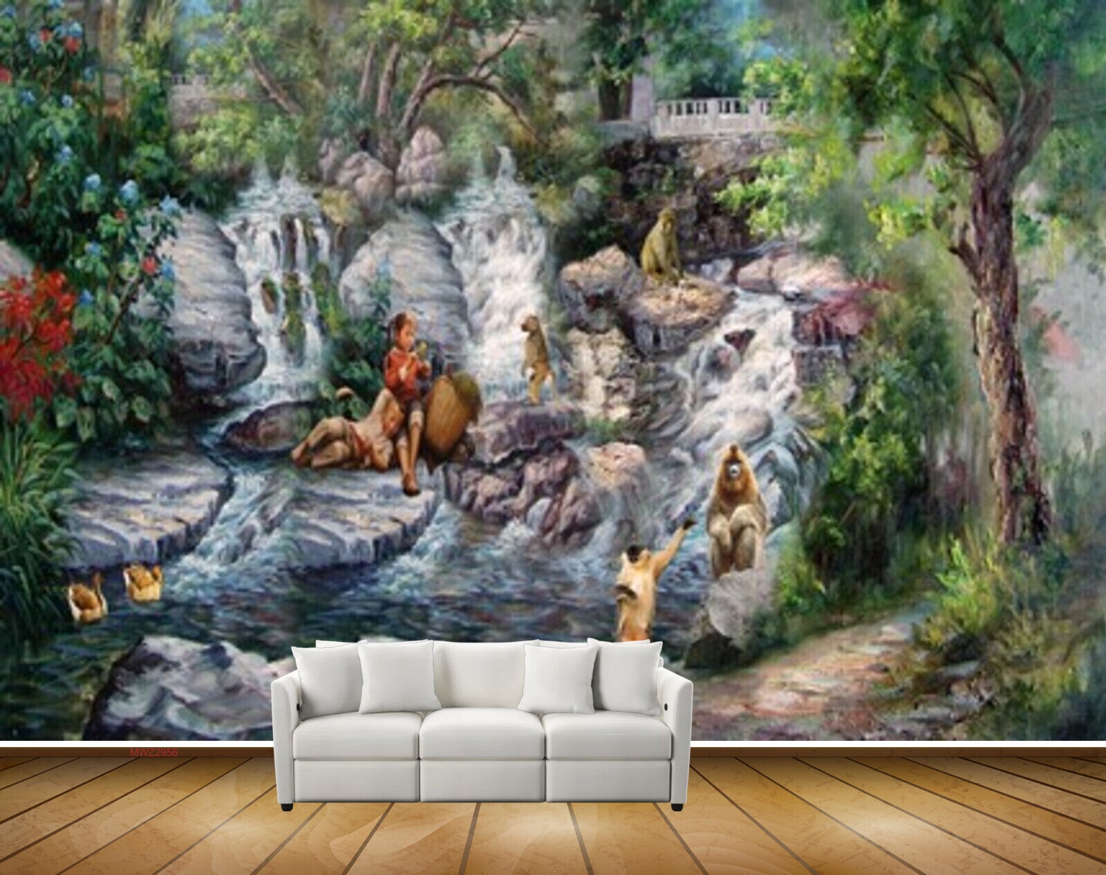 Avikalp MWZ2956 Waterfalls Trees Ducks People Stones Pond River Water Flowers Plants Monkey Painting HD Wallpaper Avikalp MWZ2956 Waterfalls Trees Ducks People Stones Pond River Water Flowers Plants Monkey Painting HD Wallpaper