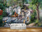 Avikalp MWZ2956 Waterfalls Trees Ducks People Stones Pond River Water Flowers Plants Monkey Painting HD Wallpaper