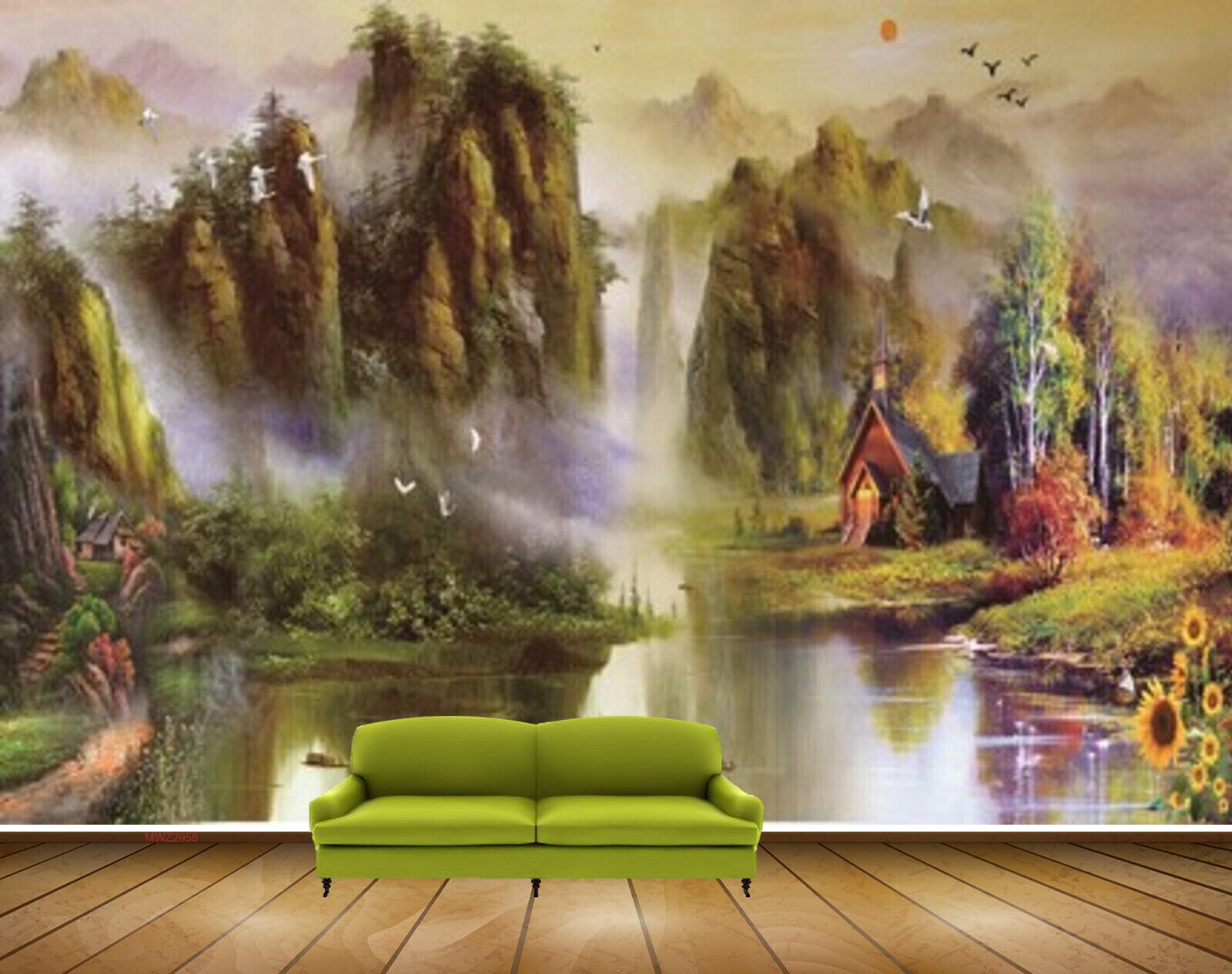 Avikalp MWZ2958 Sun Mounatins Birds  Trees Birds River Pond Lake Water Flowers Grass Plants Painting HD Wallpaper Avikalp MWZ2958 Sun Mounatins Birds  Trees Birds River Pond Lake Water Flowers Grass Plants Painting HD Wallpaper