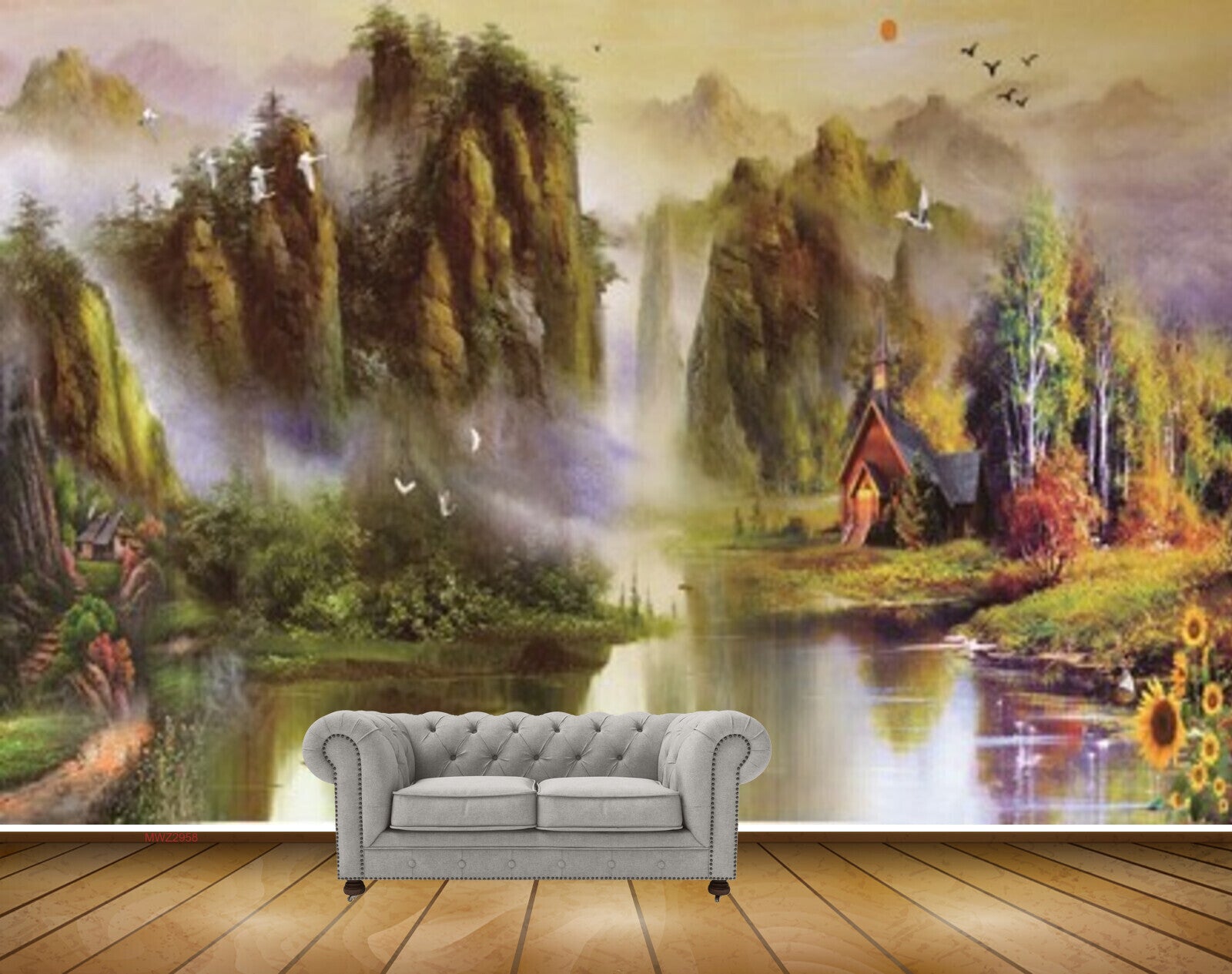 Avikalp MWZ2958 Sun Mounatins Birds  Trees Birds River Pond Lake Water Flowers Grass Plants Painting HD Wallpaper Avikalp MWZ2958 Sun Mounatins Birds  Trees Birds River Pond Lake Water Flowers Grass Plants Painting HD Wallpaper
