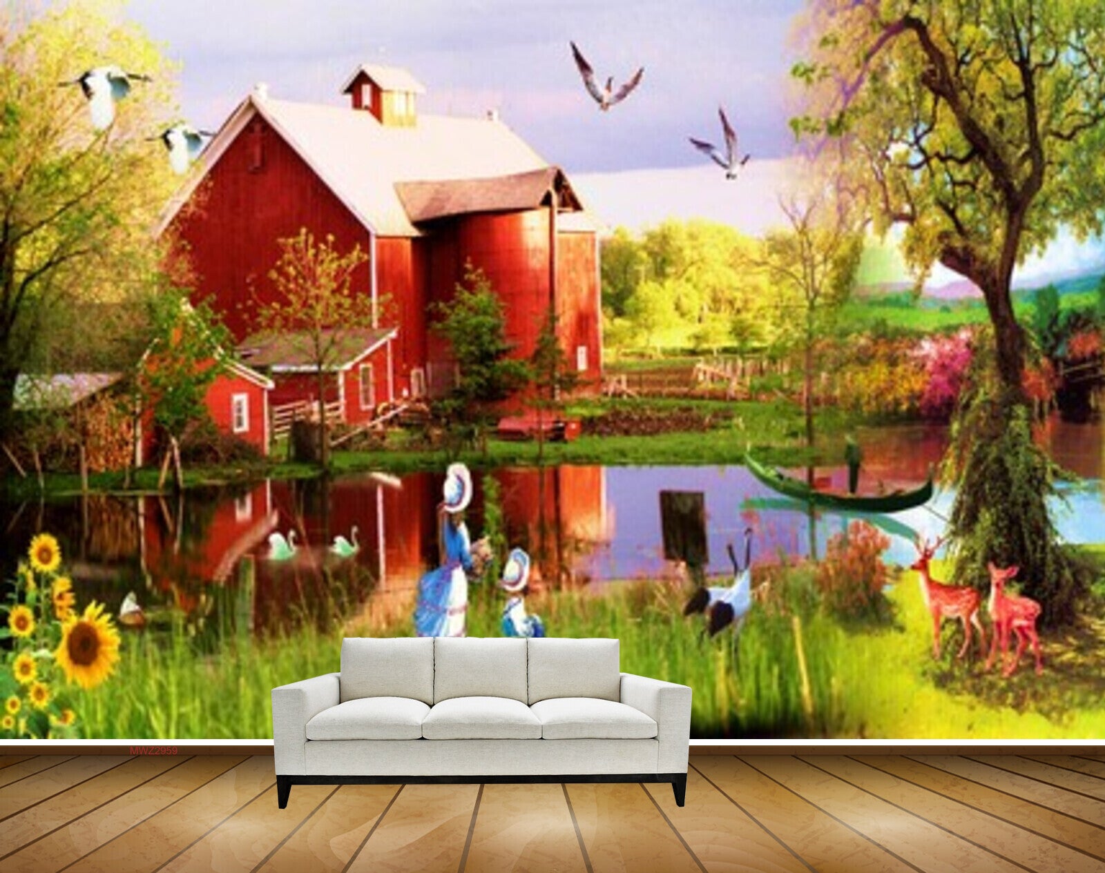 Avikalp MWZ2959 House Birds Trees Flowers Grass People Plants Deers Boat Ducks Cranes Lake River Pond Water Painting HD Wallpaper Avikalp MWZ2959 House Birds Trees Flowers Grass People Plants Deers Boat Ducks Cranes Lake River Pond Water Painting HD Wallpaper