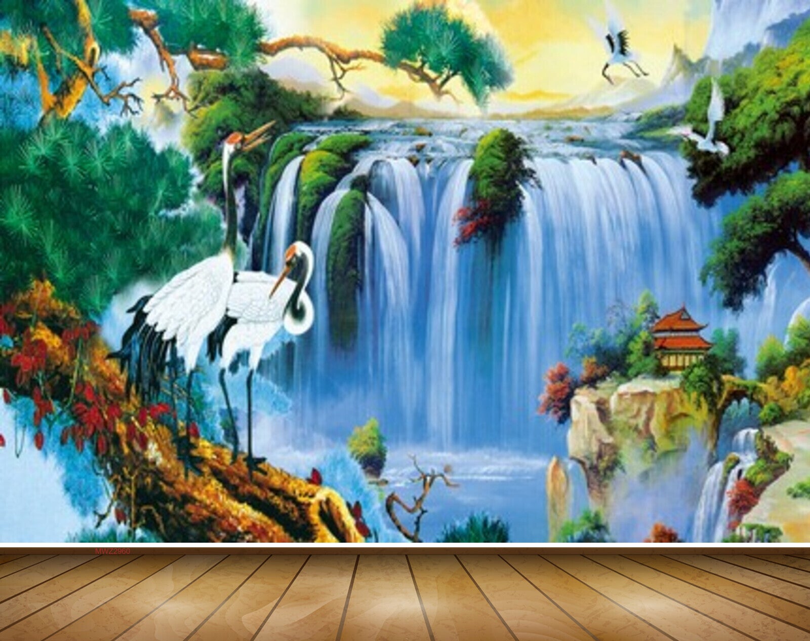 Avikalp MWZ2960 Waterfalls Cranes Trees Flowers House Plants Pond River Water Painting HD Wallpaper Avikalp MWZ2960 Waterfalls Cranes Trees Flowers House Plants Pond River Water Painting HD Wallpaper