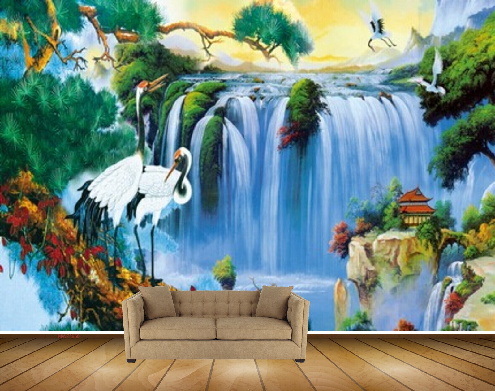 Avikalp MWZ2960 Waterfalls Cranes Trees Flowers House Plants Pond River Water Painting HD Wallpaper Avikalp MWZ2960 Waterfalls Cranes Trees Flowers House Plants Pond River Water Painting HD Wallpaper