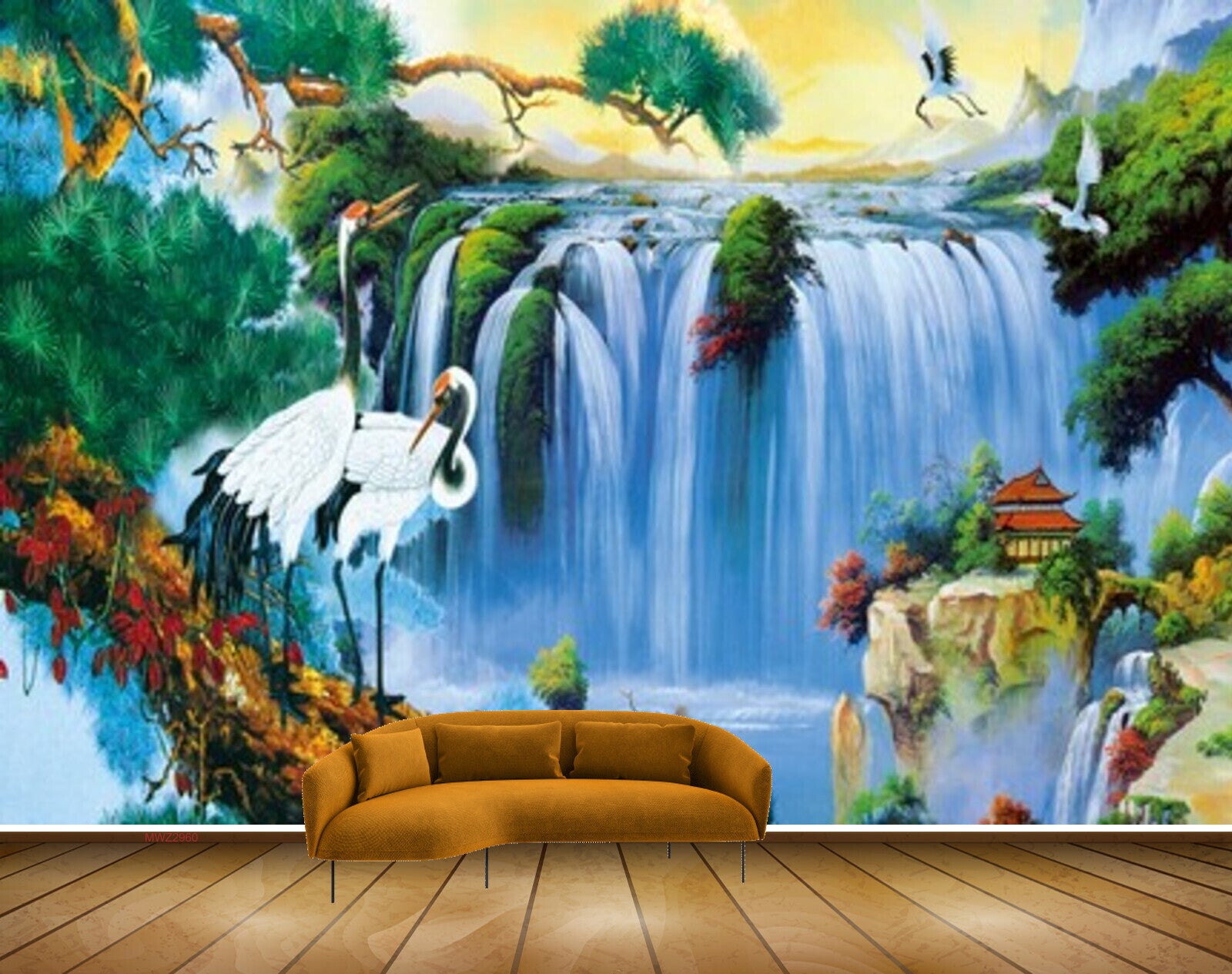 Avikalp MWZ2960 Waterfalls Cranes Trees Flowers House Plants Pond River Water Painting HD Wallpaper Avikalp MWZ2960 Waterfalls Cranes Trees Flowers House Plants Pond River Water Painting HD Wallpaper