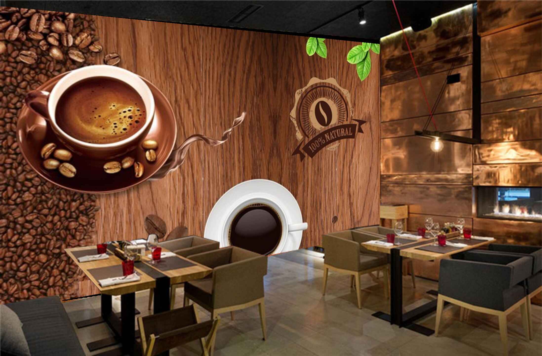 Avikalp MWZ2987 Coffee Beans Cups Saucers HD Wallpaper for Cafe Restaurant Avikalp MWZ2987 Coffee Beans Cups Saucers HD Wallpaper for Cafe Restaurant