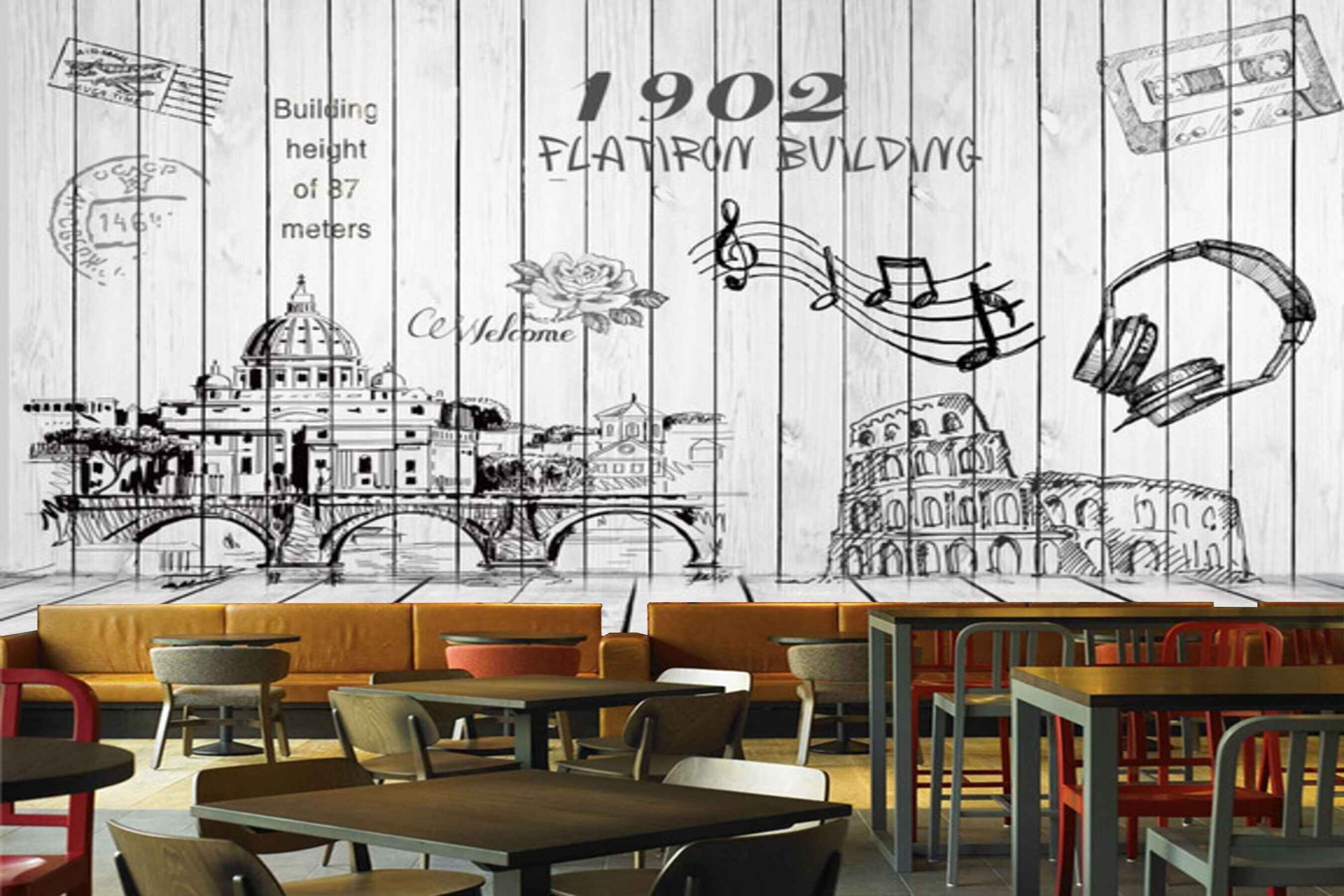 Avikalp MWZ2994 Flatiron Building Headphones Roses HD Wallpaper for Cafe Restaurant Avikalp MWZ2994 Flatiron Building Headphones Roses HD Wallpaper for Cafe Restaurant