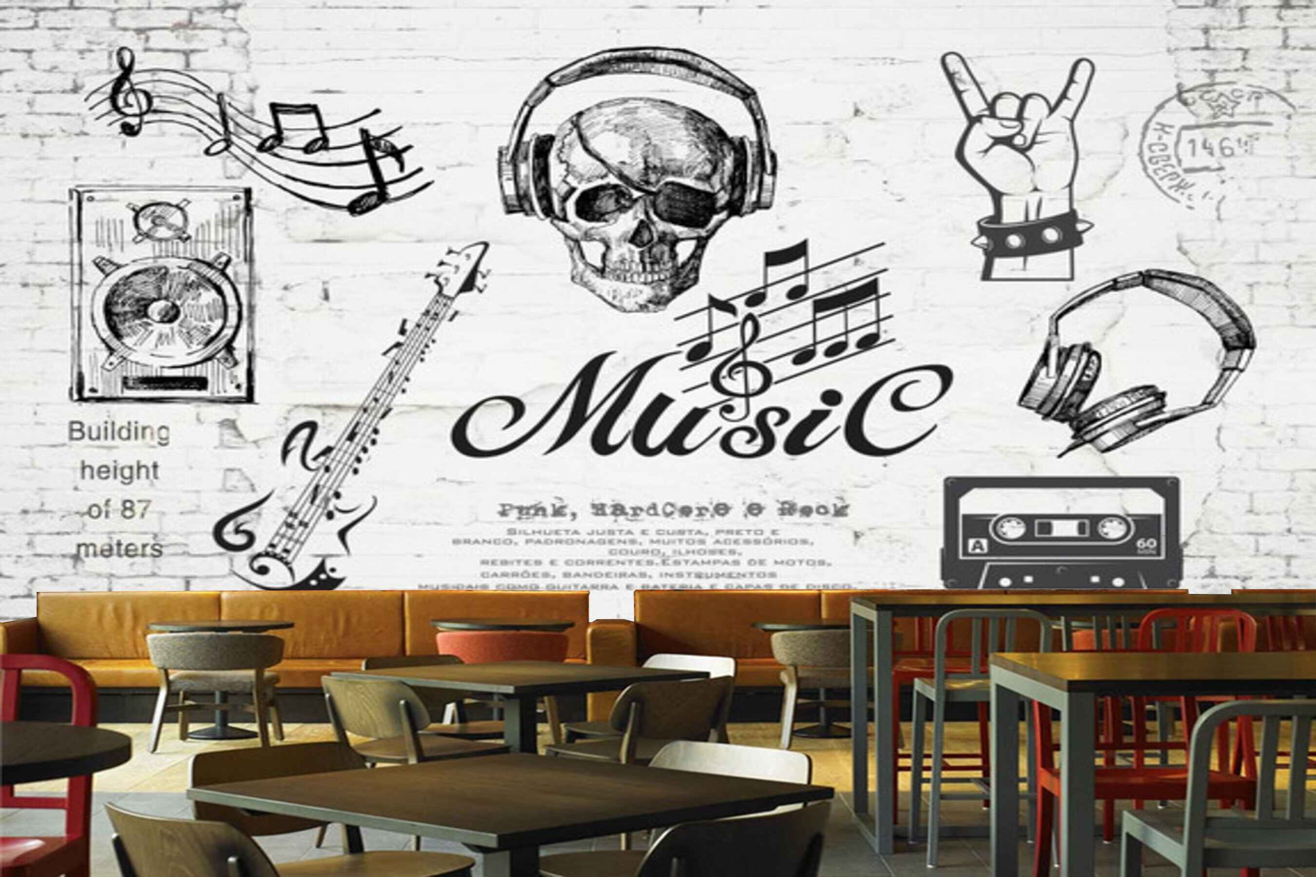 Avikalp MWZ3006 Music Guitar Headphones Skull HD Wallpaper for Cafe Restaurant Avikalp MWZ3006 Music Guitar Headphones Skull HD Wallpaper for Cafe Restaurant