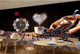 Avikalp MWZ3010 Clock Coffee Beans Cups Saucer HD Wallpaper for Cafe Restaurant Avikalp MWZ3010 Clock Coffee Beans Cups Saucer HD Wallpaper for Cafe Restaurant