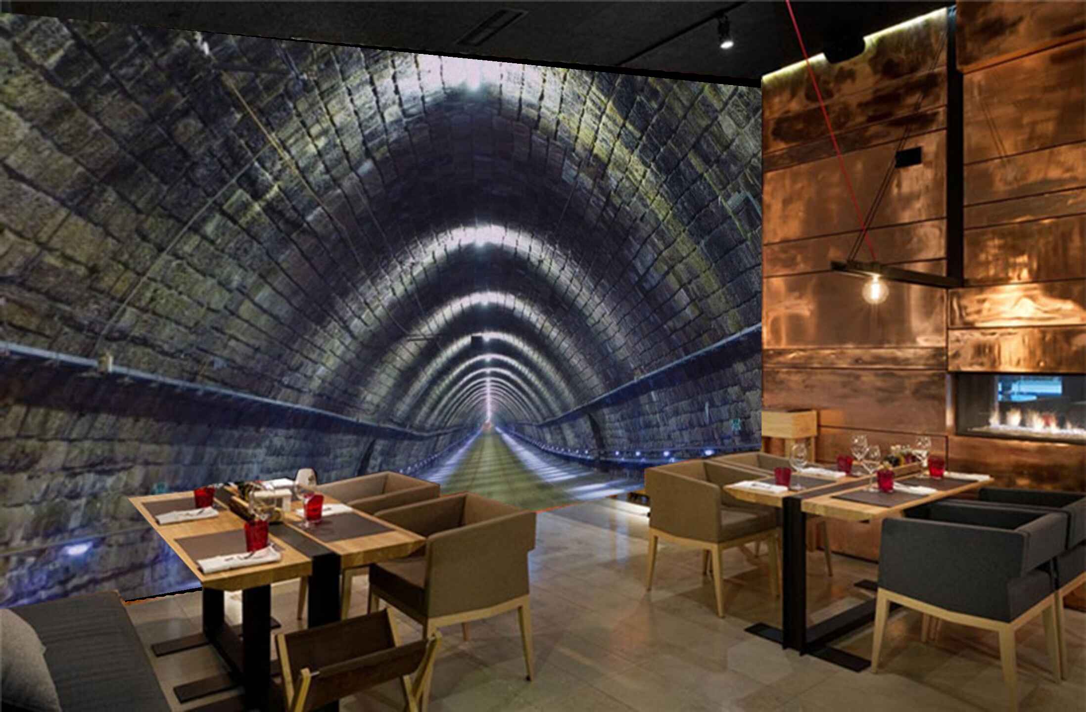 Avikalp MWZ3027 Tunnel Stones Road Lightings HD Wallpaper for Cafe Restaurant Avikalp MWZ3027 Tunnel Stones Road Lightings HD Wallpaper for Cafe Restaurant