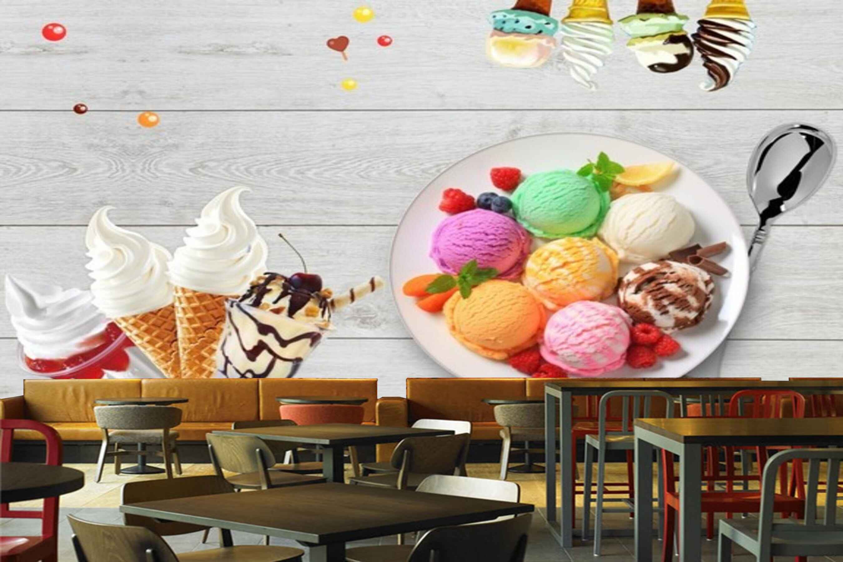 Avikalp MWZ3067 Scoops Ice Creams Spoon Candies HD Wallpaper for Cafe Restaurant Avikalp MWZ3067 Scoops Ice Creams Spoon Candies HD Wallpaper for Cafe Restaurant