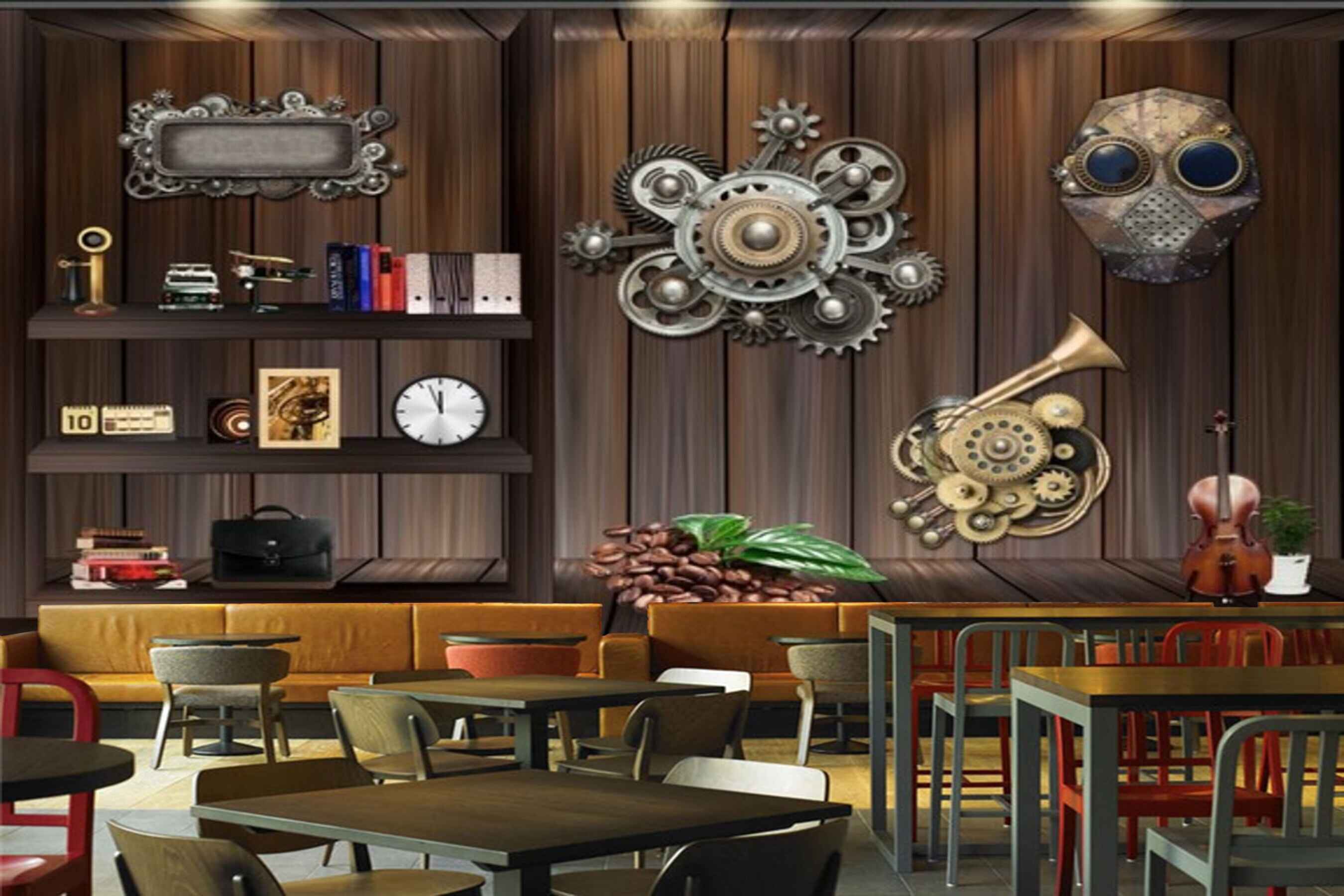 Avikalp MWZ3078 Coffee Beans Guitar Skull Wheels Screws HD Wallpaper for Cafe Restaurant Avikalp MWZ3078 Coffee Beans Guitar Skull Wheels Screws HD Wallpaper for Cafe Restaurant