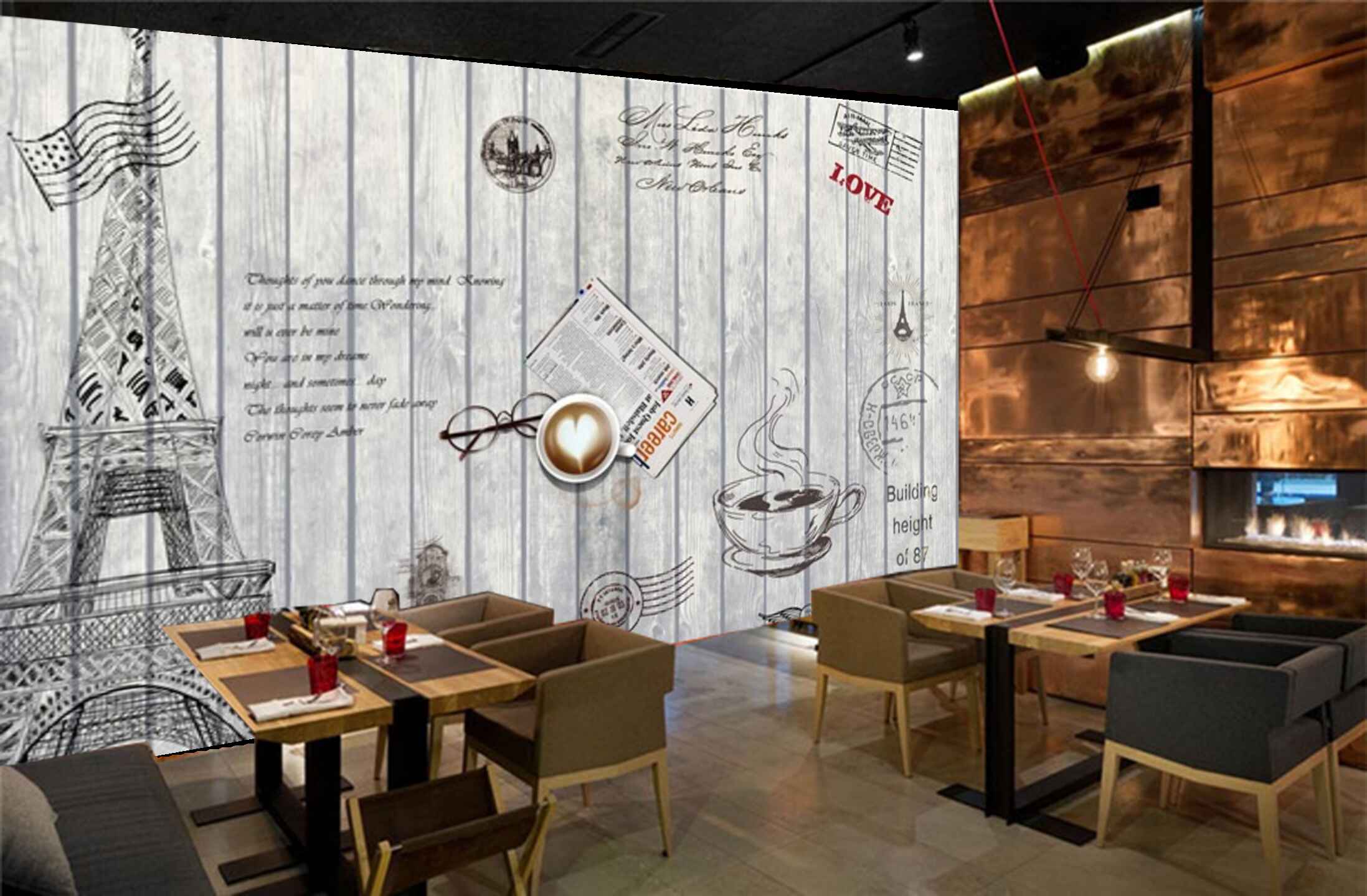 Avikalp MWZ3084 Eiffel Tower Coffee Spectacles HD Wallpaper for Cafe Restaurant Avikalp MWZ3084 Eiffel Tower Coffee Spectacles HD Wallpaper for Cafe Restaurant