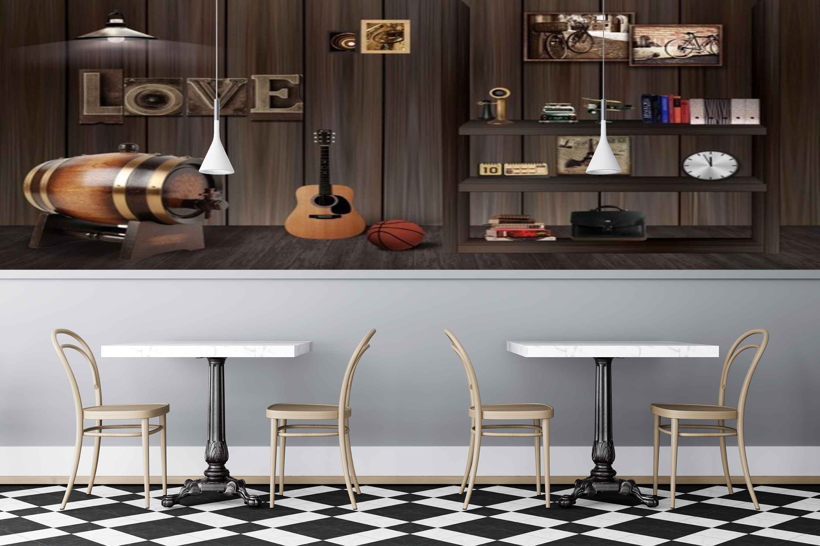 Avikalp MWZ3085 Love Musicc Instruments Guitar Ball Books Clock HD Wallpaper for Cafe Restaurant Avikalp MWZ3085 Love Musicc Instruments Guitar Ball Books Clock HD Wallpaper for Cafe Restaurant