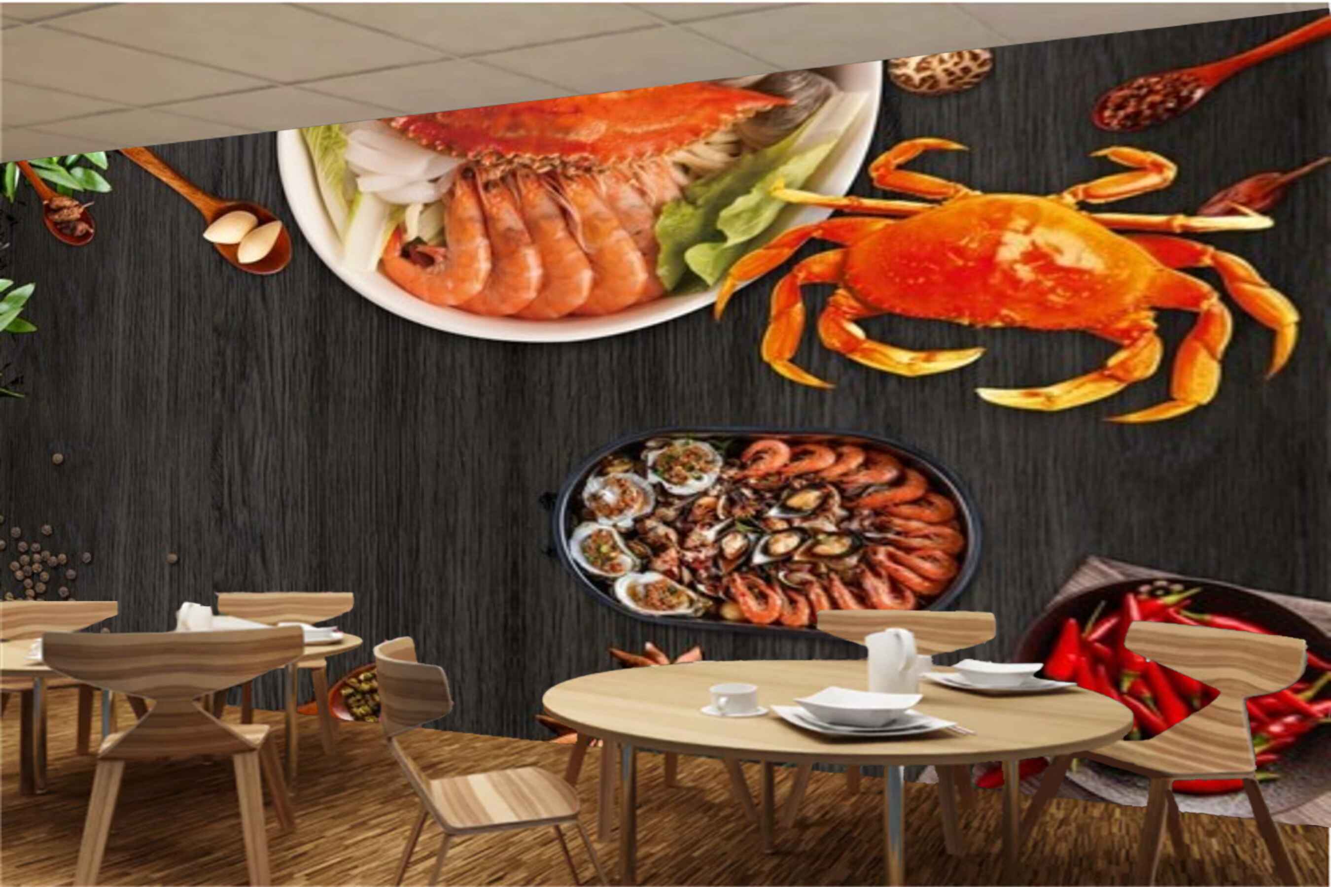 Avikalp MWZ3130 Meat Crabs Spices Mirchi Prawns HD Wallpaper for Cafe Restaurant Avikalp MWZ3130 Meat Crabs Spices Mirchi Prawns HD Wallpaper for Cafe Restaurant