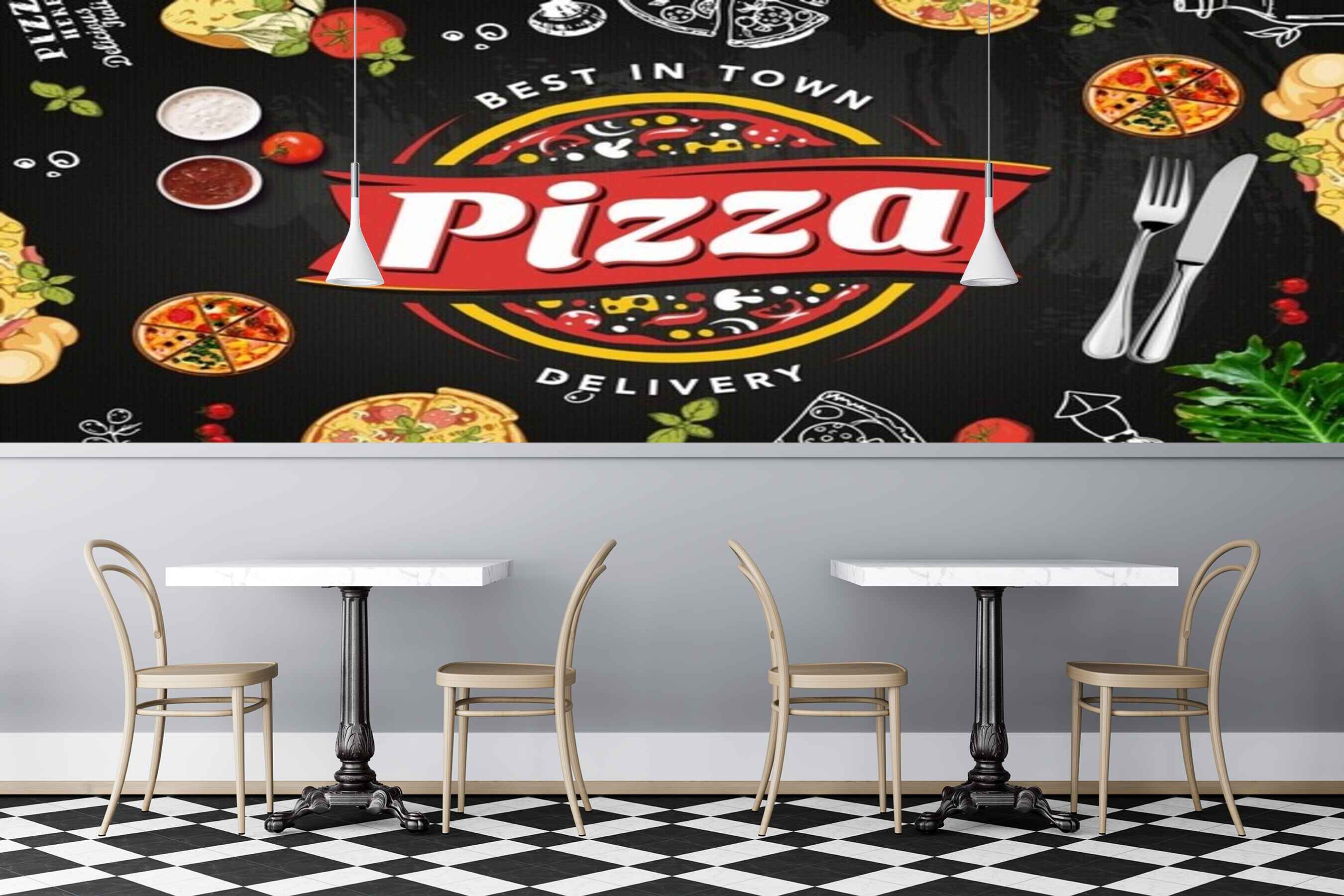 Avikalp MWZ3135 Pizzas Folks Spoons HD Wallpaper for Cafe Restaurant Avikalp MWZ3135 Pizzas Folks Spoons HD Wallpaper for Cafe Restaurant