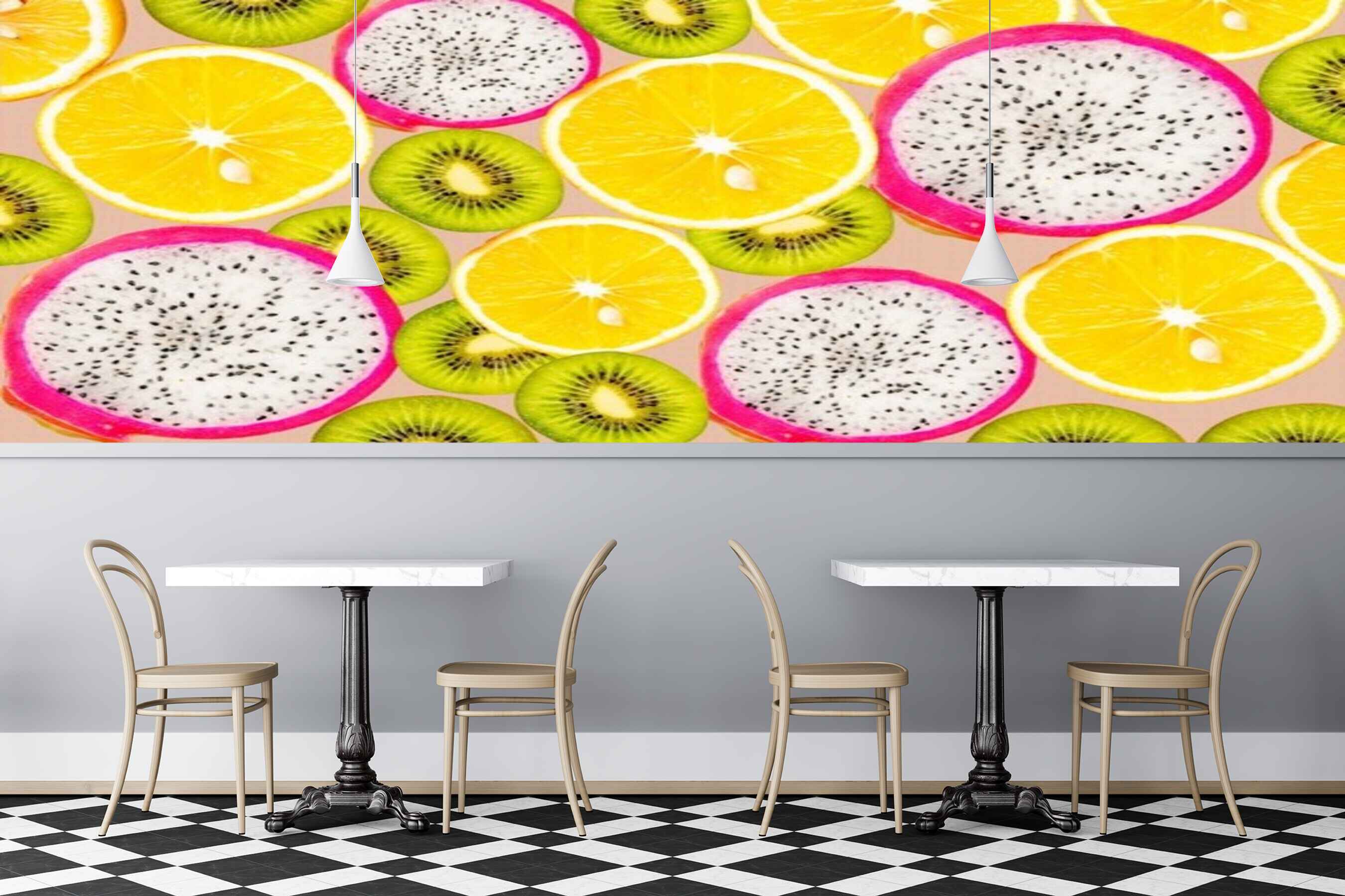 Avikalp MWZ3142 Lemon Kiwi Dragon Fruits HD Wallpaper for Cafe Restaurant Avikalp MWZ3142 Lemon Kiwi Dragon Fruits HD Wallpaper for Cafe Restaurant