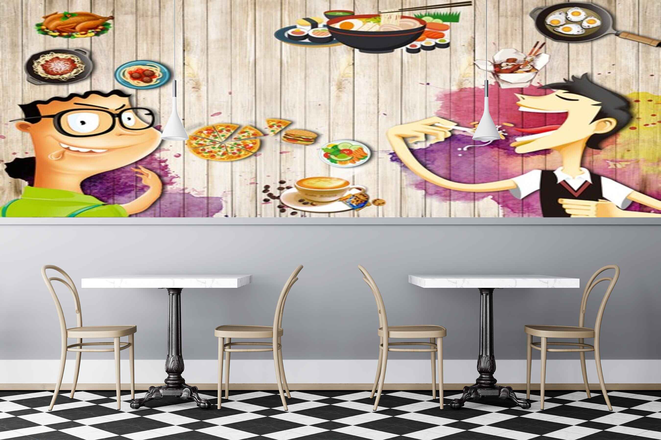 Avikalp MWZ3179 Kids Meat Pizzas Omlettes Noodles HD Wallpaper for Cafe Restaurant Avikalp MWZ3179 Kids Meat Pizzas Omlettes Noodles HD Wallpaper for Cafe Restaurant