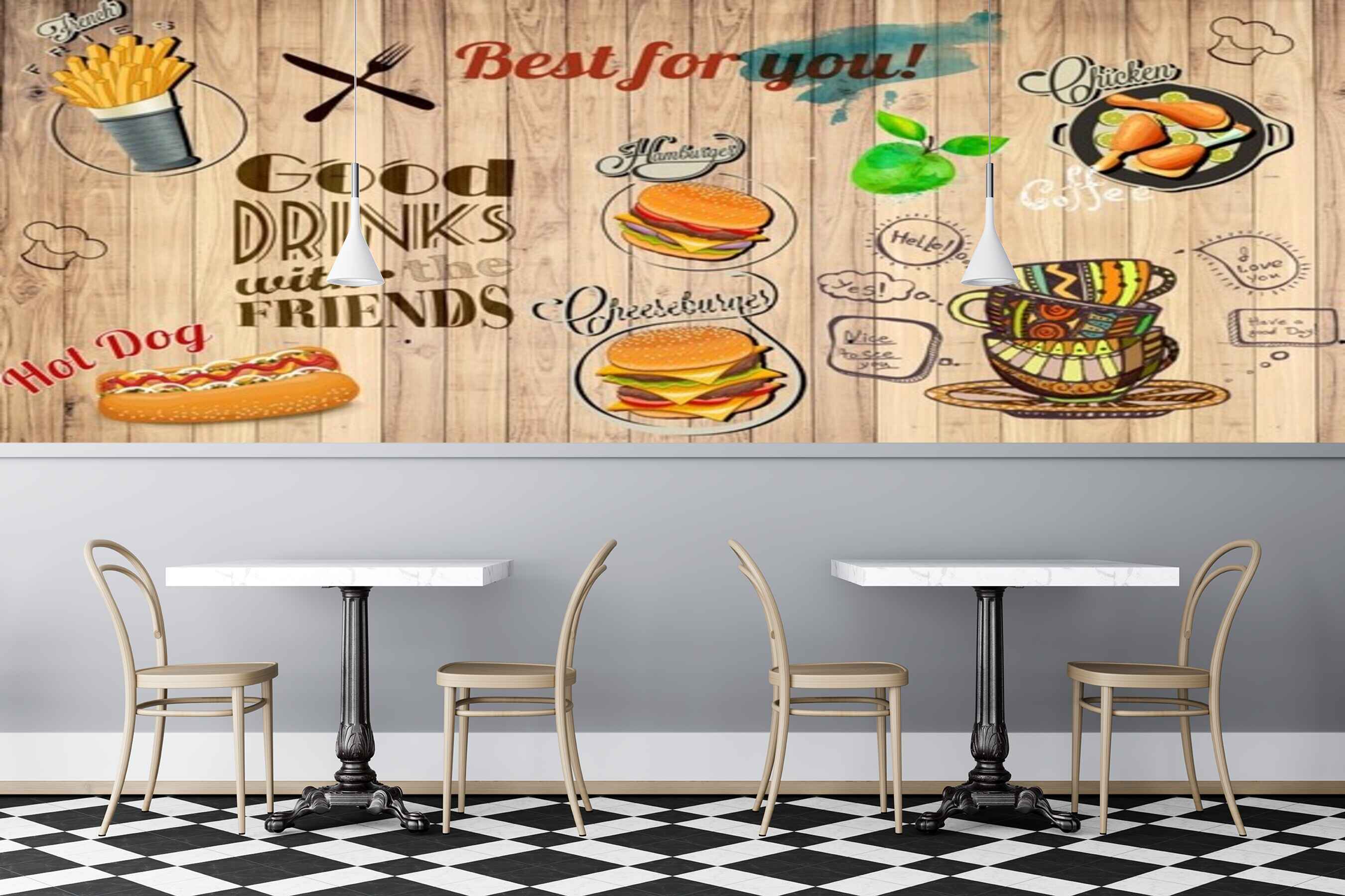 Avikalp MWZ3180 Hot Dog Drinks Coffee burger Fries HD Wallpaper for Cafe Restaurant Avikalp MWZ3180 Hot Dog Drinks Coffee burger Fries HD Wallpaper for Cafe Restaurant