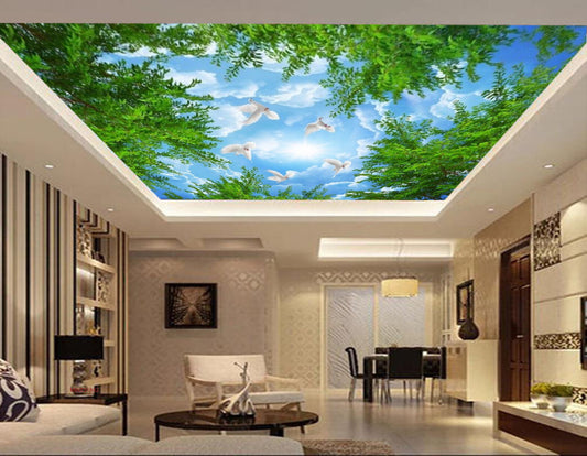 Avikalp MWZ3184 Trees Birds Clouds HD Wallpaper for Ceiling