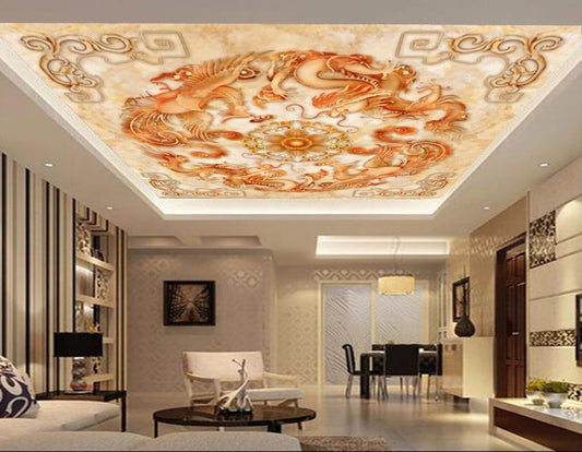 Avikalp MWZ3188 Orange Cream Flowers Mammals HD Wallpaper for Ceiling