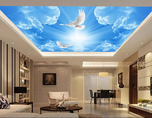 Avikalp MWZ3192 Sun Clouds Birds HD Wallpaper for Ceiling