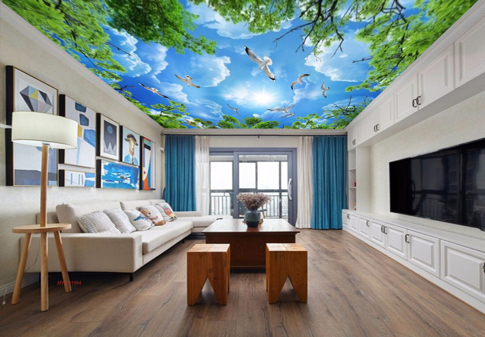Avikalp MWZ3195 Green Trees Clouds Birds Sky HD Wallpaper for Ceiling Avikalp MWZ3195 Green Trees Clouds Birds Sky HD Wallpaper for Ceiling