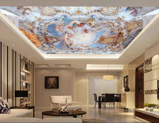 Avikalp MWZ3399 People Buildings Horse Cart Designs HD Wallpaper for Ceiling